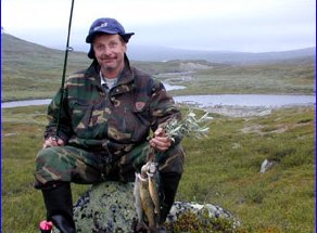 Topi fished a triple: From the right an arctic char, a trout and a grayling